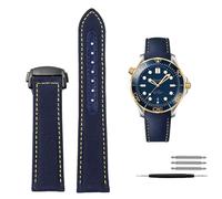 SERDAS Correa de cuero de nailon de alta densidad para Omega New Seamaster 300 Super Master AT150, correa de tela de cuero AQUA TERRA para hombre, 19mm, 20mm(Blue Yellow black,20mm)