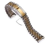 SERDAS Correa de reloj de acero inoxidable sólido de 20mm para Rolex GMT Oyster Perpetual Date, correa de reloj de oro plateado, cierre desplegable(E)