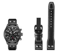 SERDAS Correa de reloj de cuero genuino de 20mm, 21mm y 22mm para IWC, gran piloto, lanzallamas, marca del Principito, pulsera con clavos de sauce(Black black buckle,22mm)