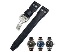 SERDAS Correa de reloj de piel auténtica de 20 mm para reloj IWC Big Pilot Mark 18 Spitfire de piel de vacuno suave, Without Buckle, Acetato, Sin piedra preciosa