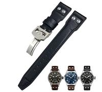 SERDAS Correa de reloj de piel auténtica de 20 mm para reloj IWC Big Pilot Mark 18 Spitfire de piel de vacuno suave, Without Buckle, Acetato, Sin piedra preciosa