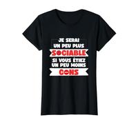 Seré un Poco más Sociable/Menos Conos Humor Sarcasmo Camiseta gráfica económica, Mujer, Negro, L