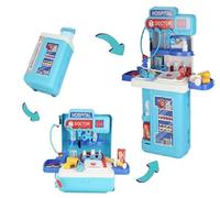 Serena & Jewel - Kit médico para estación médica de simulación para niños, juego 2 en 1, kit médico con mesa de pie y carrito
