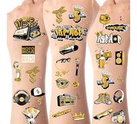 Serencatcher 144 tatuajes temporales de hip hop, favoritos para fiestas de hip hop de los 90s con notorias pegatinas para 80s 90s temed notorious Big One cumpleaños fiesta