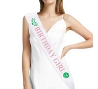 Serencatcher Banda de cumpleaños para niña, color rosa y verde, banda de cumpleaños para niña, letra de satén con purpurina con pin dorado para fiestas temáticas deportivas, accesorios de decoración