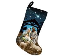 Serencatcher Calcetines de Navidad de Jesús, medias de Navidad azules con noche santa, kit de fabricación de calcetines de Navidad de fieltro de 18 pulgadas para chimenea, adornos colgantes de