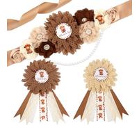 Serencatcher Highland Cow - Kit de banda para baby shower, banda de maternidad de vaca de las tierras altas y pasador de ramillete, banda marrón para mamá y papá para ser para baby shower, vaquera