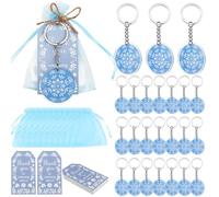 Serencatcher Juego de recuerdos de fiesta mexicana azul, 24 llaveros de doble cara, tarjetas de agradecimiento, bolsas de organza y cordel de yute para fiesta de cumpleaños temática mexicana para baby