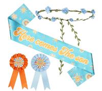 Serencatcher Mom to be Sash Sun, Here Comes the Son Baby Shower Decoraciones incluyen azul Mom Dad to be Pin Flower Crown for Boho Groovy Sunshine Gender Reveals Party Favors Pregnancy Props Gifts