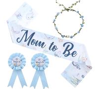 Serencatcher Under The Sea Baby Shower - Banda de maternidad para niño, decoración de baby shower de animales del océano, decoración de mamá para ser papá, ramillete, corona azul para fiesta de