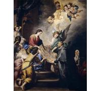 SERENDIPITP Imagen de Lienzo Lienzo Cuadro Pintura Murales Decor la Bajada de la Virgen para premiar los escritos de San Ildefonso de Bartolomé Esteban Murillo para Decoraciones del Hogar 60x90cm