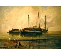 SERENDIPITP Impresión Imagen Modernos Cuadro Pintura al óleo Clásicas Barcos anclados Bladon Water Norfolk por John Sell Cotman para Decoraciones del Hogar 60x90cm