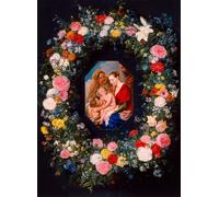 SERENDIPITP Lienzo Poster Cuadro Moderno Impresión Lienzo Impresión Pintura Sagrada Familia con guirnalda de flores de Jan the Elder Brueghel para Decoración de Paredes 60x90cm
