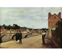 SERENDIPITP Pintura al óleo Clásicas Cuadro en Lienzo Decorativo Cuadro el De Lecluse y el Puente Pontoise de Camille Jacob Pissarro para la Decoración del Hogar del Dormitorio 60x90cm