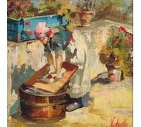 SERENDIPITP Pintura al óleo Clásicas Cuadro en Lienzo Decorativo Cuadro La lavandera de Vincenzo Irolli para la Decoración del Hogar del Dormitorio 60x90cm