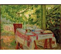 SERENDIPITP Pintura al óleo Clásicas Cuadro en Lienzo Decorativo Cuadro La mesa servida bajo el tilo de Pierre Bonnard para la Decoración del Hogar del Dormitorio 60x90cm