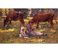 SERENDIPITP Pintura al óleo Clásicas Cuadro en Lienzo Decorativo Cuadro Mirando las vacas Theodore Robinson para la Decoración del Hogar del Dormitorio 60x90cm