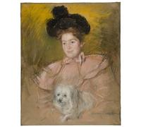 SERENDIPITP Pintura al óleo Clásicas Cuadro en Lienzo Decorativo Cuadro Mujer disfrazada de frambuesa sosteniendo un perro de Mary Cassatt para la Decoración del Hogar del Dormitorio 60x90cm