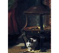 SERENDIPITP Pintura Murales Lienzo Decorativo Para Pared Detalle de un gato bajo un brasero ardiendo del durmiendo del Niño Jesús de Charles Le Brun para la Decoración del Hogar del Dormitorio 60x90cm