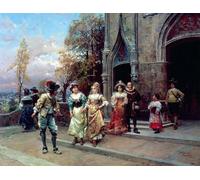 SERENDIPITP Vintage Lienzo Pintura Pintura Murales Lienzo Decorativo Para Pared El cortejo de Ceaare Auguste Detti para la Decoración del Hogar del Dormitorio 60x90cm