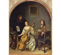 SERENDIPITP Vintage Lienzo Pintura Pintura Murales Lienzo Decorativo Para Pared la lección de bajo viola de Caspar Netscher para la Decoración del Hogar del Dormitorio 60x90cm