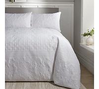 Serene Avery - Funda nórdica Pinsonic blanca a rayas, tamaño Super King (260 x 220 cm), diseño en relieve, suave y ligera, ropa de cama tradicional de lujo para dormitorios principales