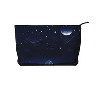 Serene Blue - Bolsa de cosméticos de pana de gran capacidad, impermeable, diseño de vista nocturna, bolsa de almacenamiento de artículos de tocador, Black, Talla única