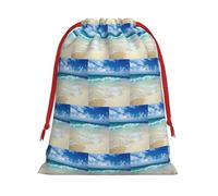 Serene Coastal - Bolsa de regalo con cordón y cinta roja suave y elegante para Navidad, Halloween, se adapta a tarjetas de caramelos