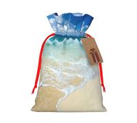 Serene Coastal - Bolsa de regalo de lona de Navidad con cordón, bolsa de regalo personalizada reutilizable