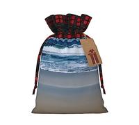 Serene Coastal Patchwork - Bolsa de regalo de arpillera con cordón, bolsa de regalo de tela artística, perfecta para ocasiones festivas