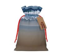 Serene Coastal Print - Bolsa de regalo de Navidad con etiquetas reutilizable para fiestas de cumpleaños, bodas, vacaciones