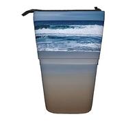 Serene Coastal Print - Estuche telescópico para lápices de pie, papelería, bolsa de maquillaje, estuche de almacenamiento, Black, Talla única