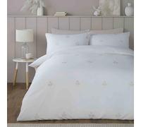 Serene - Funda de edredón Bordada de Hojas, tamaño Super King (260 x 220 cm), 2 Fundas de Almohada, poliéster Reciclado sostenible, Ropa de Cama Blanca con Hoja, Funda nórdica Bordada Floral,