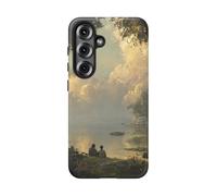 Serene Lakeside Friendship Scene - Carcasa rígida mate compatible con Samsung Galaxy S25, color verde