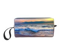 Serene Seaside Sunset - Neceser de viaje con estampado de atardecer, bolsa de lápices de lona, bolsas de maquillaje multiusos con cremallera, Blanco, Talla única