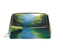 Serene Waters - Bolsa de maquillaje portátil de cuero para cosméticos, artículos de tocador y artículos esenciales diarios, White, Talla única