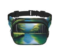 Serene Waters - Riñonera cuadrada de doble capa con correa ajustable para actividades al aire libre, color negro, talla única, Black, Talla única