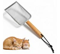 SereneJoy Cuchara de arena para gatos de metal, acero inoxidable con mango de madera, tamiz resistente para aglomerar/arena de pellets de madera, bandeja de arena ideal para gatos, conejos y animales