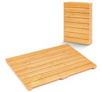 SereneLife Alfombra Ducha Bambu, Bañera, Antideslizante, Enrollable, Acabado Natural, Facil de Limpiar