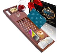 SereneLife Bandeja de bambú para bañera, Organizador Ajustable, Soporte para Libros y tabletas, bandejas de Accesorios extraíbles, diseño ergonómico, Ranura para Copa de Vino, Regalo Relajante de SPA