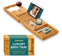 SereneLife Bandeja de baño expandible para bañera, bambú, 1 estándar, Parte Trasera Suave