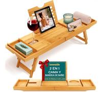 SereneLife Bandeja para bañera, Desayuno, Impermeable, Brazos Plegables, Jabonera, Baño, Soporte para Copa de Vino, Libro, Movil, Tablet