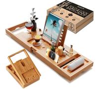 SereneLife bandeja para bañera, Plegable, Extensible de 30” a 43”, Ajustable, Baño, Soporte para copa de vino, Libro, Movil, Tablet, Facil almacenamiento