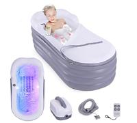 SereneLife bañera hinchable adulto, Con respaldo y reposabrazos, Inflable, Con hidromasaje y colchoneta de burbujas, Incluye cojin, Portavasos y mando para luces LED
