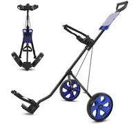 SereneLife Carrito de golf de 2 ruedas, bolsa de almacenamiento ligera y plegable, soporte superior e inferior con correa elástica, mango de espuma, soporte para tarjeta de puntuación, ruedas traseras
