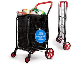 Serenelife Carrito de la Compra, Plegable, Pequeño, Supermercado, con Forro Impermeable, Ruedas giratorias, Soporta hasta 32kgs, Portatil, Ligero