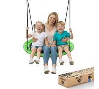 Outdoor Spinner Saucer Tree Swing - Hanging Tree Round Circular Flying Saucer w/Rope Straps, Cushion Padded Metal Frame, Polyester Fabric Seat, For Kids & Adult - SereneLife SLSWNG100GN (Green)