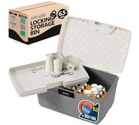SereneLife Contenedor de almacenamiento con cerradura, capacidad de 6.5 galones, caja de almacenamiento resistente con cerradura de combinación, color gris
