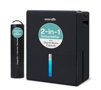 SereneLife deshumidificador pequeño y silencioso para hogar, Dormitorio y baño, 2 en 1 con cilindro extraíble, Base de secado, Control inteligente, Temporizador, Modo sueño, Hasta 111 m²