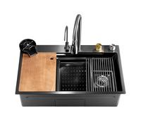 Serenelife fregadero cocina, Con grifo, Rejilla de drenaje, Canasta coladora, Tabla de cortar, Lavavasos, Acero inoxidable, Instalacion bajo o sobre encimera